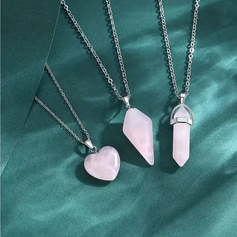 Boho Rose Quartz Necklace Set – 3 Pendants, 1 Chain | Spiritual Healing Jewelry - Picture 2 of 5